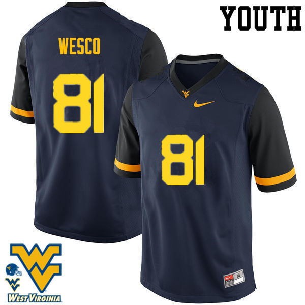 NCAA Youth Trevon Wesco West Virginia Mountaineers Navy #81 Nike Stitched Football College Authentic Jersey IE23Y36PY